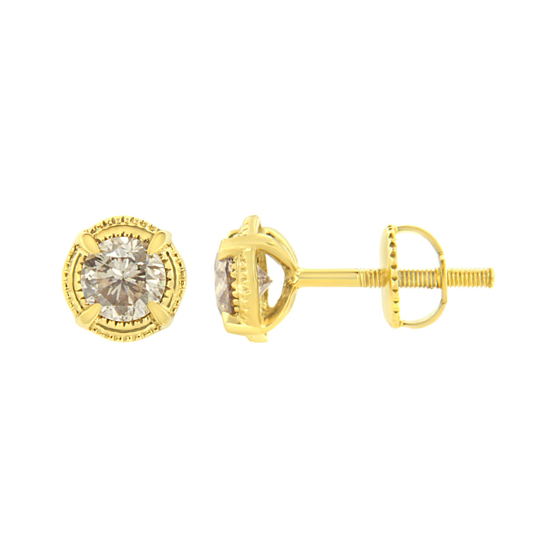 Bids.com 14K Yellow Gold Plated .925 Sterling Silver 1.0 Cttw Round Brilliant Cut Diamond Solitaire Milgrain Stud Earrings (K-L Color, I2-I3 Clarity) Earrings White Smoke Rose.Sterling Silver / 1,Yellow.Sterling Silver / 1.5,Yellow.Sterling Silver / 0.5,Yellow.Sterling Silver / 0.25,Yellow.Sterling Silver / 0.75,Yellow.Sterling Silver / 0.4,Yellow.Sterling Silver / 0.33,Yellow.Sterling Silver / 1