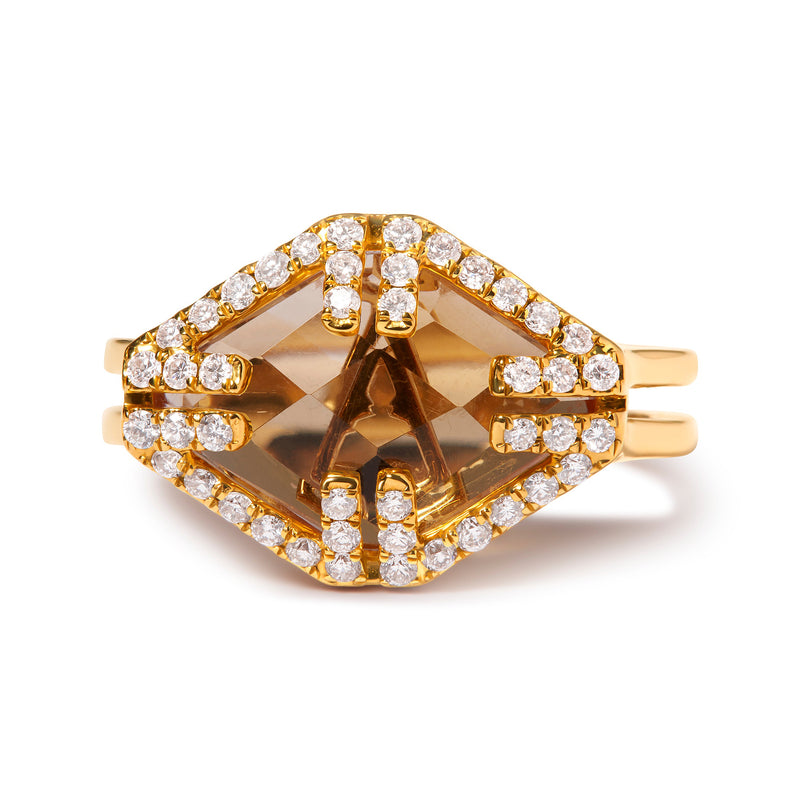 Bids.com 14K Yellow Gold Marquise-Cut Yellow Citrine and 1/3 Cttw Diamond Halo Cocktail Ring (G-H Color, SI1-SI2 Clarity) - Size 7 Rings White Smoke 7 / Yellow.Gold