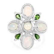 Bids.com 2.97 Carat Genuine Ethiopian Opal And Chrome Diopside .925 Sterling Silver Ring Rings White Smoke size 7.00,size 6.00,size 8.00,size 5.00,size 9.00,size 10.00