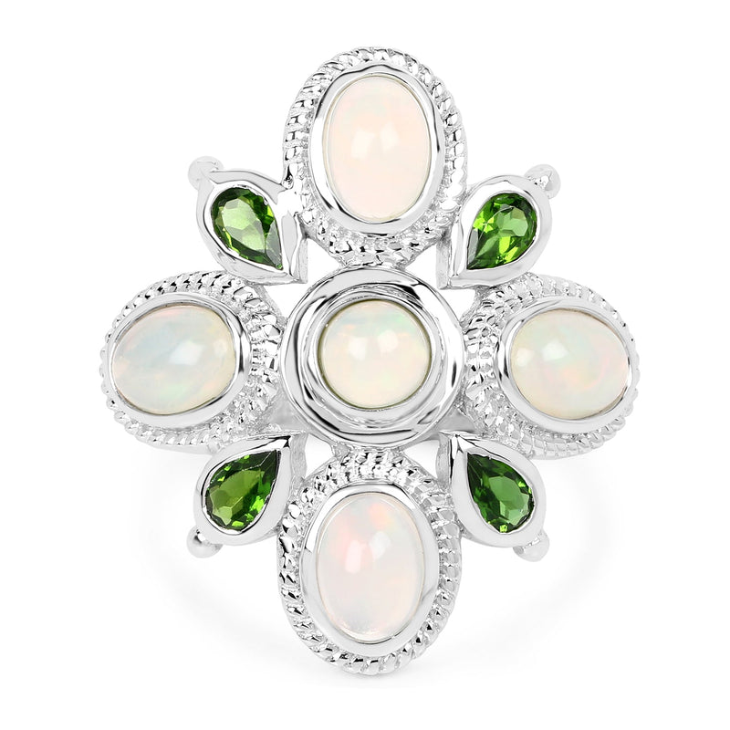 Bids.com 2.97 Carat Genuine Ethiopian Opal And Chrome Diopside .925 Sterling Silver Ring Rings White Smoke size 7.00,size 6.00,size 8.00,size 5.00,size 9.00,size 10.00