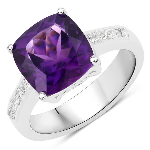 Bids.com 3.32 Carat Genuine Amethyst and White Topaz .925 Sterling Silver Ring Rings White Smoke size 6.00,size 7.00,size 8.00,size 5.00,size 9.00