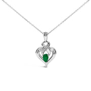 Bids.com .925 Sterling Silver 6x4mm Pear Emerald and Diamond Accent Heart Pendant Necklace (H-I Color, SI1-SI2 Clarity) - 18 Inches Necklaces White Smoke White.Sterling Silver / 18