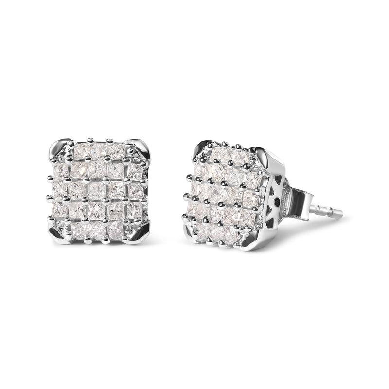 Bids.com 10K White Gold 3/4 Cttw Princess Diamond Composite Open Frame Stud Earrings (I-J Color, I1-I2 Clarity) Earrings White Smoke White.Gold / 0.75