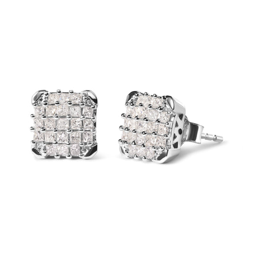 Bids.com 10K White Gold 3/4 Cttw Princess Diamond Composite Open Frame Stud Earrings (I-J Color, I1-I2 Clarity) Earrings White Smoke White.Gold / 0.75