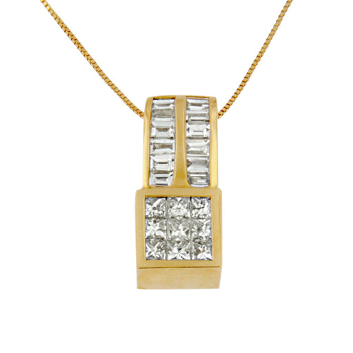 Bids.com 14K Yellow Gold 1 1/4 cttw Princess and Baguette Cut Geometric Inspired Diamond Pendant Necklace (H-I, VS1-VS2) Necklaces White Smoke Yellow.Gold / 18