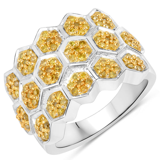 Bids.com 0.75 Carat Genuine Yellow Diamond .925 Sterling Silver Ring Rings White Smoke size 7.00,size 6.00,size 8.00,size 5.00,size 9.00,size 10.00,size 11.00