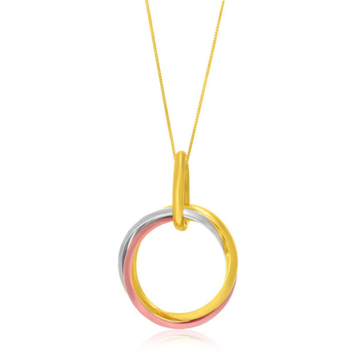 Bids.com 14k Tri-Color Gold Open Interlaced Ring Pendant Pendants White Smoke Tri-Color Gold