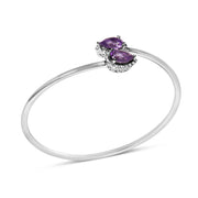 Bids.com .925 Sterling Silver 8 x 5.5mm Pear Shape Amethyst  and Diamond Accent Halo Bypass Bangle Bracelet (H-I Color, SI1-SI2 Clarity)  - Fits up to 7" Inches Bracelets White Smoke White.Sterling Silver / 7