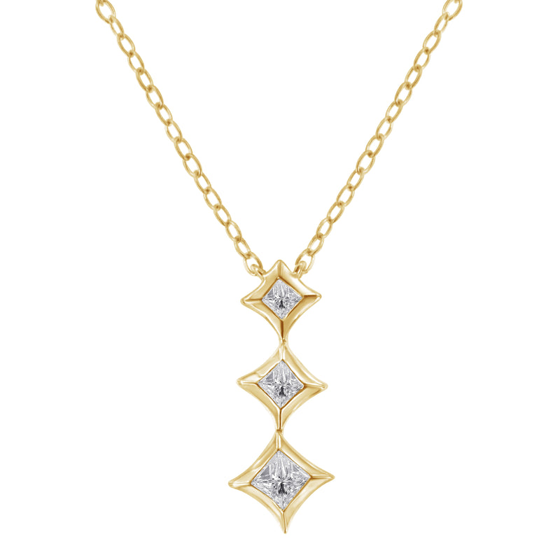 Bids.com 10K White Gold 1/5 Cttw Princess Cut Diamond 3 Stone Drop 18" Pendant Necklace (H-I Color, SI2-I1 Clarity) Necklaces White Smoke White.Gold / 18,Yellow.Gold / 18