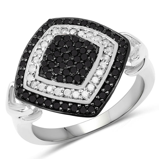 Bids.com 0.56 Carat Genuine White Diamond and Black Diamond .925 Sterling Silver Ring Rings White Smoke size 6.00,size 7.00,size 8.00