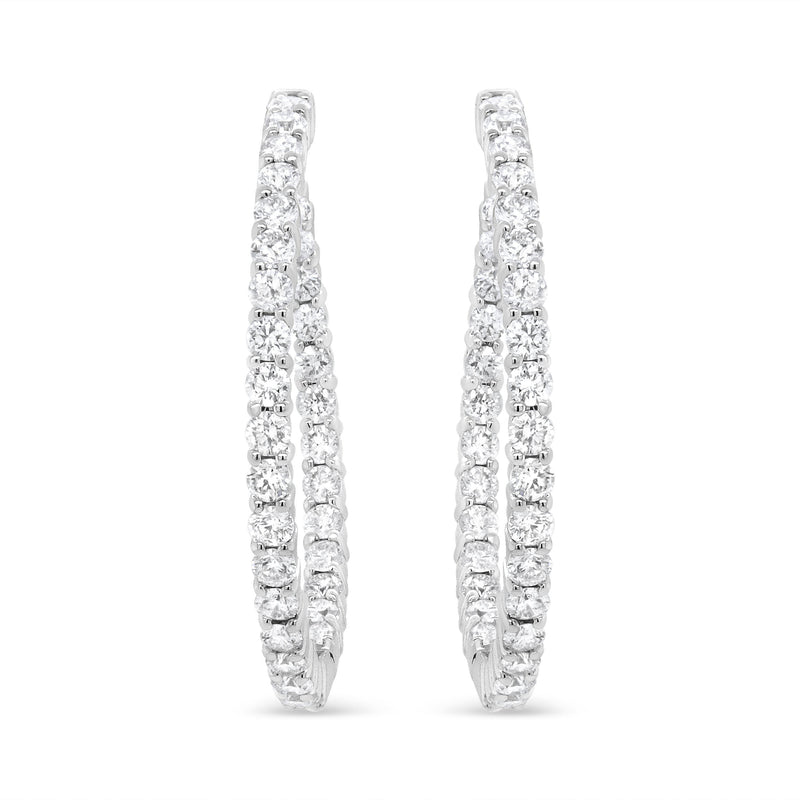 Bids.com 18K White Gold 3 5/8 Cttw Round Diamond Curved Inside-Outside Hoop Earrings (F-G Color, VS1-VS2 Clarity) Earrings White Smoke White.Gold / 3.66