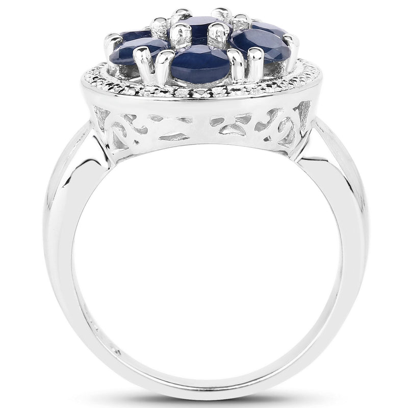 Bids.com 2.10 Carat Genuine Blue Sapphire .925 Sterling Silver Ring Rings White Smoke size 6.00,size 8.00,size 7.00,size 9.00