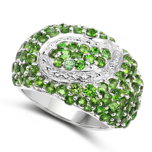 Bids.com 5.18 Carat Genuine Chrome Diopside .925 Sterling Silver Ring Rings White Smoke size 7.00,size 8.00,size 6.00,size 9.00