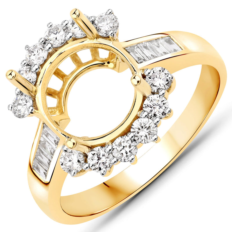 Bids.com 0.58 Carat Genuine White Diamond 14K Yellow Gold Semi Mount Ring - holds 9.00mm Round Gemstone Rings White Smoke size 7.00,size 6.00,size 8.00