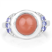 Bids.com 3.01 Carat Genuine Peach Moonstone and Tanzanite .925 Sterling Silver Ring Rings White Smoke size 7.00,size 9.00,size 6.00,size 8.00