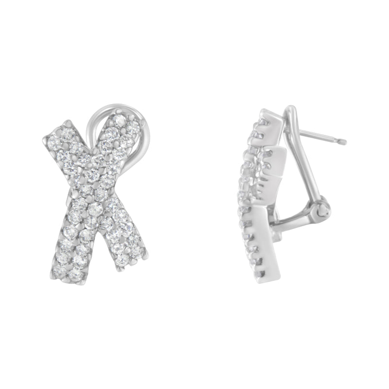 Bids.com 14K White Gold 2.0 Cttw Round-Brilliant Cut Diamond Domed X Shaped Omega Back Stud Earrings (H-I Color, I1-I2 Clarity) Earrings White Smoke White.Gold / 2