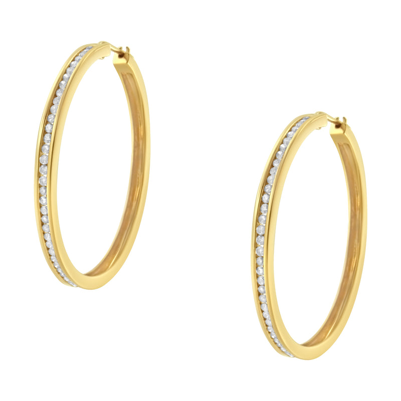 Bids.com 14K Yellow Gold 1.0 Cttw Round Brilliant Cut Diamond Channel Set Circle Hoop Earrings (I-J Color, I1-I2 Clarity) Earrings White Smoke Yellow.Gold / 1