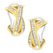 Bids.com 14K Yellow and White Gold 1/2 TDW "X" Shape Cross Over Diamond Hoop Earrings (I-J, I2-I3) Earrings White Smoke Yellow.Gold / 0.5