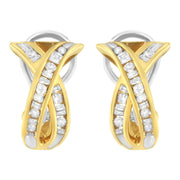 Bids.com 14K Yellow and White Gold 1/2 TDW "X" Shape Cross Over Diamond Hoop Earrings (I-J, I2-I3) Earrings White Smoke Yellow.Gold / 0.5
