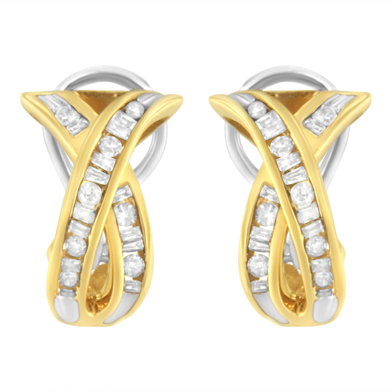 Bids.com 14K Yellow and White Gold 1/2 TDW "X" Shape Cross Over Diamond Hoop Earrings (I-J, I2-I3) Earrings White Smoke Yellow.Gold / 0.5