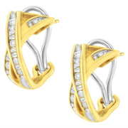 Bids.com 14K Yellow and White Gold 1/2 TDW "X" Shape Cross Over Diamond Hoop Earrings (I-J, I2-I3) Earrings White Smoke Yellow.Gold / 0.5
