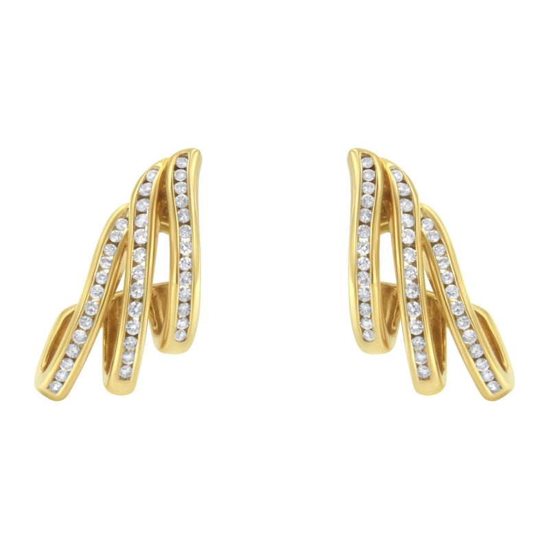 Bids.com 10K Yellow Gold 1.0 Cttw Round Brilliant Cut Diamond Spiral Multi Row Channel Set Open Hoop Pushback Stud Earrings (H-I Color, I1-I2 Clarity) Earrings White Smoke Yellow.Gold / 1