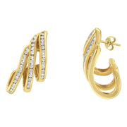 Bids.com 10K Yellow Gold 1.0 Cttw Round Brilliant Cut Diamond Spiral Multi Row Channel Set Open Hoop Pushback Stud Earrings (H-I Color, I1-I2 Clarity) Earrings White Smoke Yellow.Gold / 1