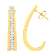 Bids.com 10K Yellow Gold 1 cttw Channel Set Diamond J-Hoop Earrings (H-I Clarity, I1-I2 Color) Earrings White Smoke Yellow.Gold / 1