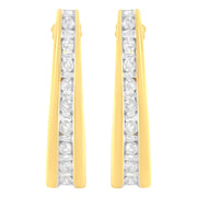 Bids.com 10K Yellow Gold 1 cttw Channel Set Diamond J-Hoop Earrings (H-I Clarity, I1-I2 Color) Earrings White Smoke Yellow.Gold / 1
