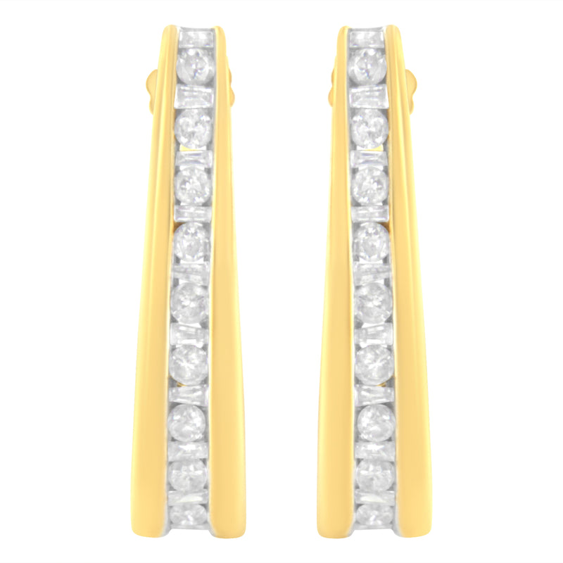 Bids.com 10K Yellow Gold 1 cttw Channel Set Diamond J-Hoop Earrings (H-I Clarity, I1-I2 Color) Earrings White Smoke Yellow.Gold / 1