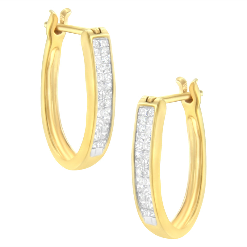 Bids.com 10K Yellow Gold 1/2 Cttw Invisible Set Princess-cut Diamond Hoop Earrings (H-I Color, SI2-I1 Clarity) Earrings White Smoke Yellow.Gold / 0.5