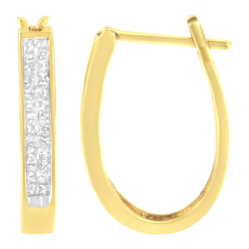 Bids.com 10K Yellow Gold 1/2 Cttw Invisible Set Princess-cut Diamond Hoop Earrings (H-I Color, SI2-I1 Clarity) Earrings White Smoke Yellow.Gold / 0.5