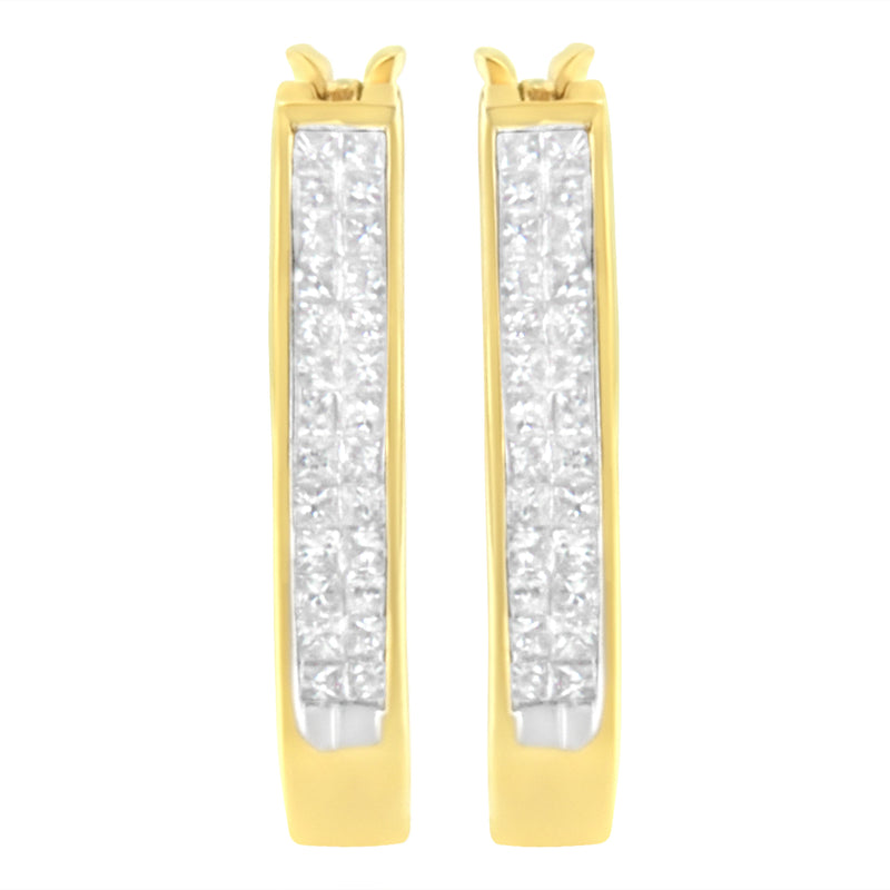 Bids.com 10K Yellow Gold 1/2 Cttw Invisible Set Princess-cut Diamond Hoop Earrings (H-I Color, SI2-I1 Clarity) Earrings White Smoke Yellow.Gold / 0.5