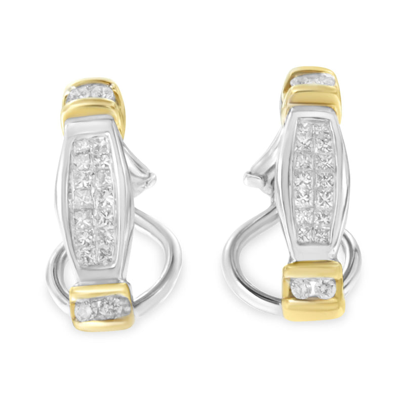 Bids.com 14K Two-Toned Gold Round and Princess Cut Diamond Earrings (0.5 cttw, H-I Color, SI2-I1 Clarity) Earrings White Smoke YellowWhite.Gold / 0.5