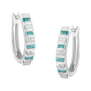 Bids.com 10k White Gold Round and Blue Baguette 1/2 cttw Diamond Hoop Earrings (I-J Color, I2-I3 Clarity) Earrings White Smoke White.Gold / 0.5