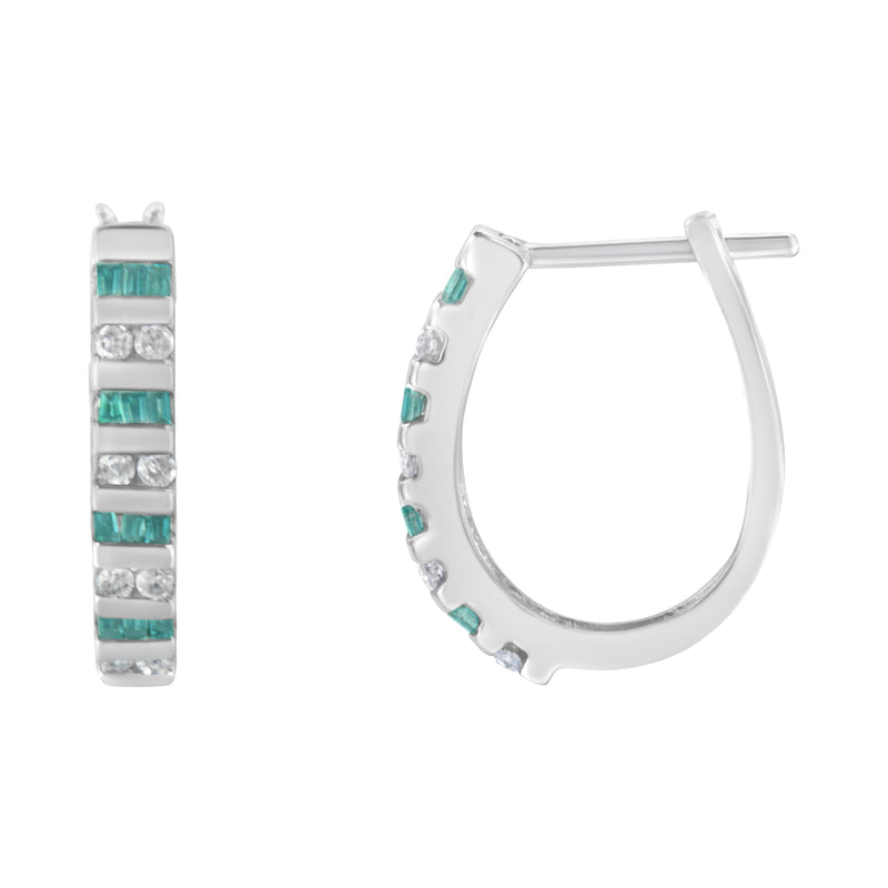 Bids.com 10k White Gold Round and Blue Baguette 1/2 cttw Diamond Hoop Earrings (I-J Color, I2-I3 Clarity) Earrings White Smoke White.Gold / 0.5
