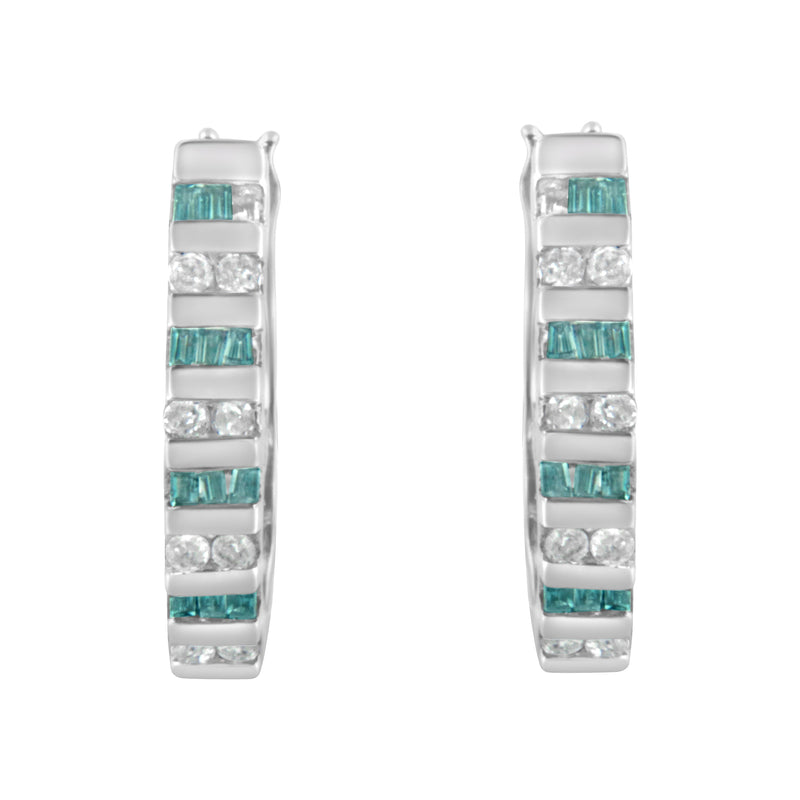 Bids.com 10k White Gold Round and Blue Baguette 1/2 cttw Diamond Hoop Earrings (I-J Color, I2-I3 Clarity) Earrings White Smoke White.Gold / 0.5