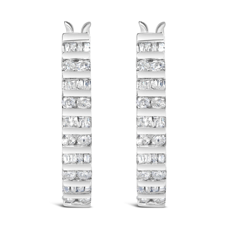 Bids.com 10K White Gold 1.0 Cttw Alternating  Diamond "U" Hoop Earrings (I-J Color, I2-I3 Clarity) Earrings White Smoke White.Gold / 1,Yellow.Gold / 1