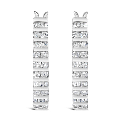 Bids.com 10K White Gold 1.0 Cttw Alternating  Diamond "U" Hoop Earrings (I-J Color, I2-I3 Clarity) Earrings White Smoke White.Gold / 1,Yellow.Gold / 1