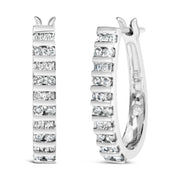 Bids.com 10K White Gold 1.0 Cttw Alternating  Diamond "U" Hoop Earrings (I-J Color, I2-I3 Clarity) Earrings White Smoke White.Gold / 1
