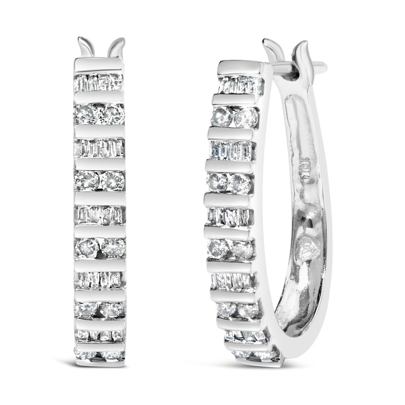 Bids.com 10K White Gold 1.0 Cttw Alternating  Diamond "U" Hoop Earrings (I-J Color, I2-I3 Clarity) Earrings White Smoke White.Gold / 1