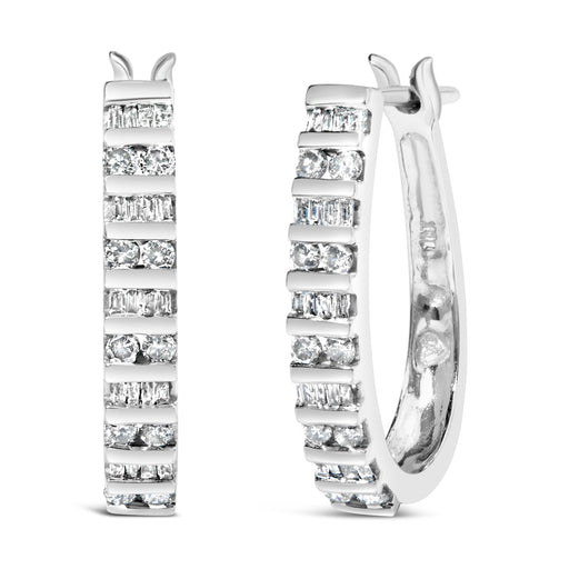 Bids.com 10K White Gold 1.0 Cttw Alternating  Diamond "U" Hoop Earrings (I-J Color, I2-I3 Clarity) Earrings White Smoke White.Gold / 1