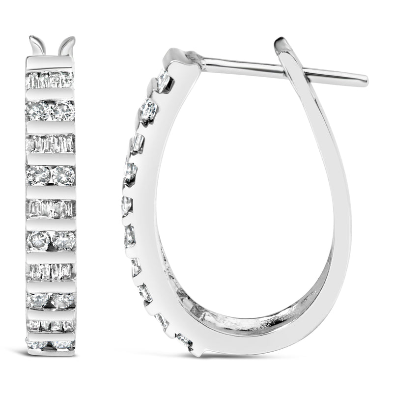 Bids.com 10K White Gold 1.0 Cttw Alternating  Diamond "U" Hoop Earrings (I-J Color, I2-I3 Clarity) Earrings White Smoke White.Gold / 1,Yellow.Gold / 1