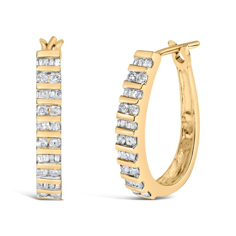 Bids.com 10K White Gold 1.0 Cttw Alternating  Diamond "U" Hoop Earrings (I-J Color, I2-I3 Clarity) Earrings White Smoke Yellow.Gold / 1
