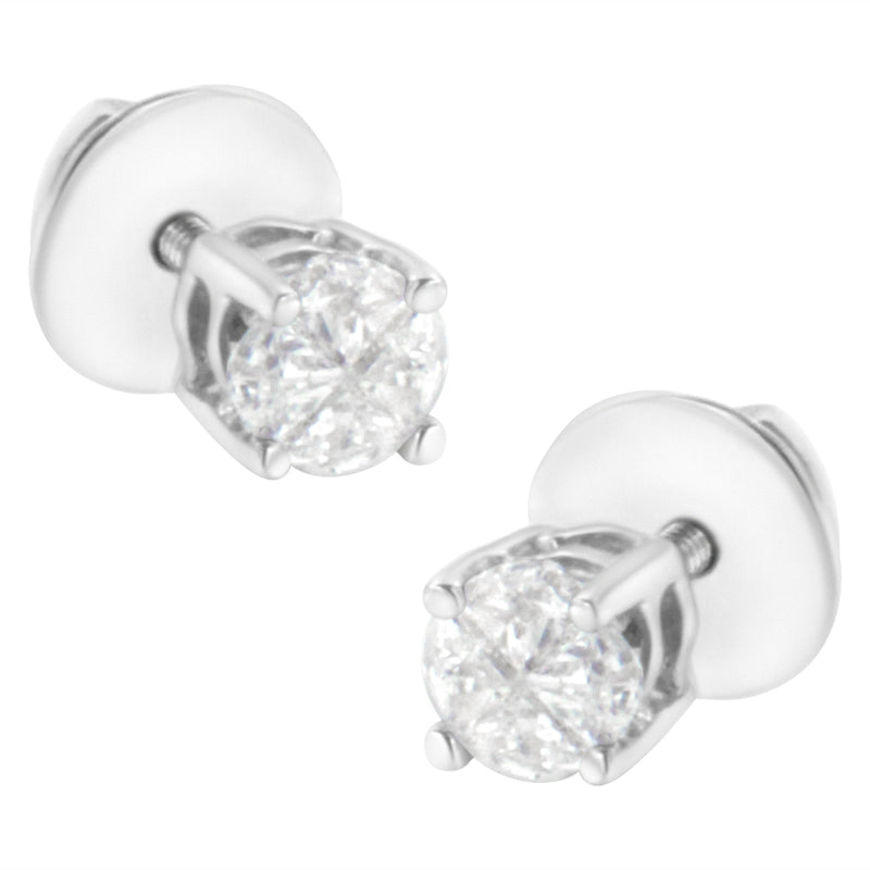 Bids.com 14K White Gold 1/2 Cttw Pie-Cut Diamond Solitaire Stud Earrings (H-I Color, SI1-SI2 Clarity) Earrings White Smoke White.Gold / 0.5