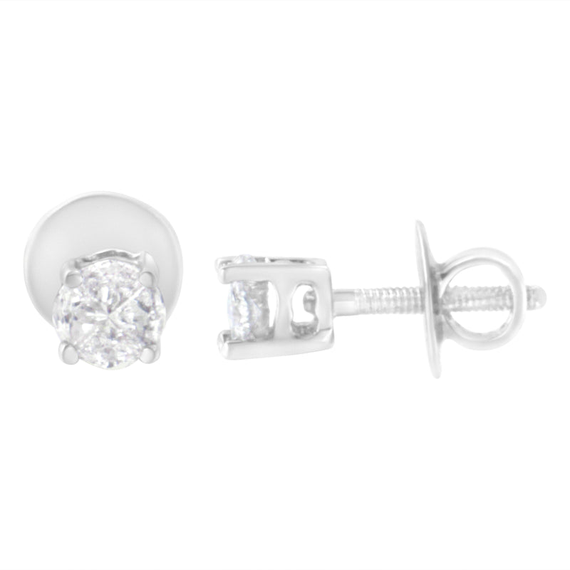 Bids.com 14K White Gold 1/2 Cttw Pie-Cut Diamond Solitaire Stud Earrings (H-I Color, SI1-SI2 Clarity) Earrings White Smoke White.Gold / 0.5