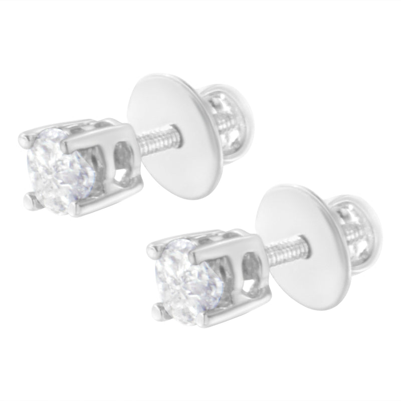Bids.com 14K White Gold 1/2 Cttw Pie-Cut Diamond Solitaire Stud Earrings (H-I Color, SI1-SI2 Clarity) Earrings White Smoke White.Gold / 0.5