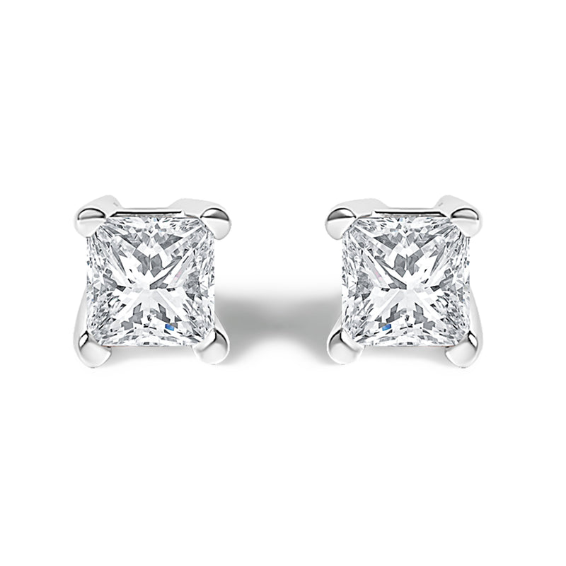 Bids.com .925 Sterling Silver 1/4 Cttw Princess-Cut Diamond Solitaire Stud Earrings (H-I Color, I1-I2 Clarity) Earrings White Smoke White.Sterling Silver / 0.25