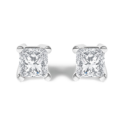 Bids.com .925 Sterling Silver 1/4 Cttw Princess-Cut Diamond Solitaire Stud Earrings (H-I Color, I1-I2 Clarity) Earrings White Smoke White.Sterling Silver / 0.25