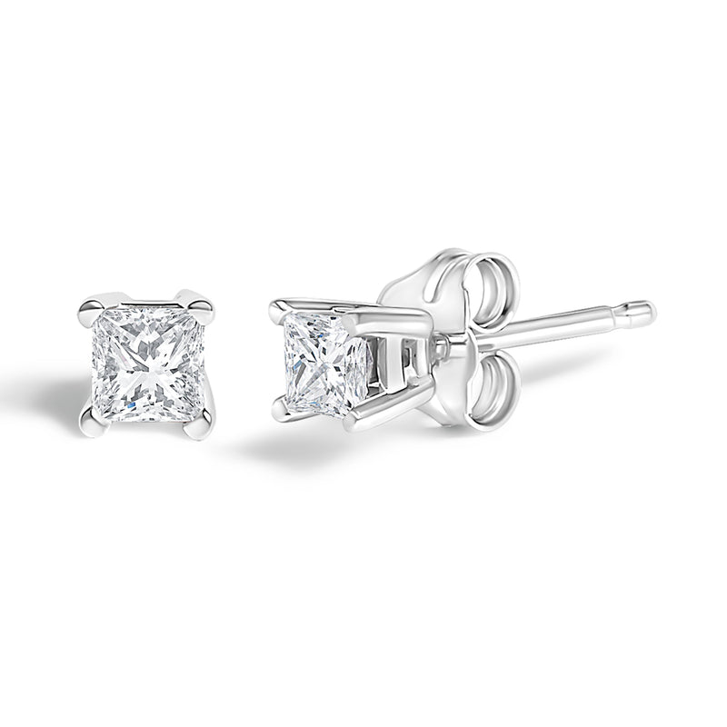 Bids.com .925 Sterling Silver 1/4 Cttw Princess-Cut Diamond Solitaire Stud Earrings (H-I Color, I1-I2 Clarity) Earrings White Smoke White.Sterling Silver / 0.25